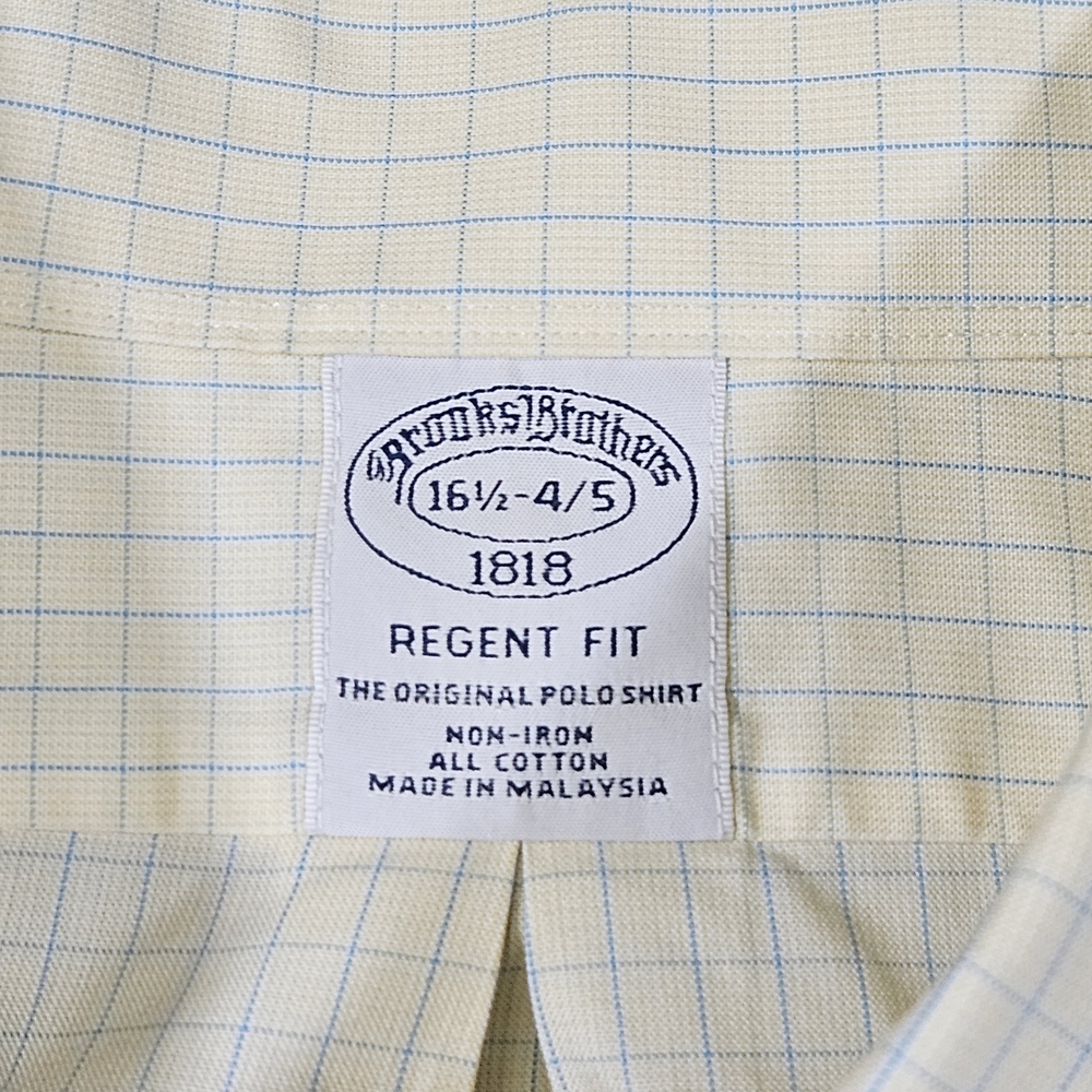 Brooks Brothers Regent Fit Men's LS Button-up Shirt Yellow Check Size 16.5 - Picture 2 of 7